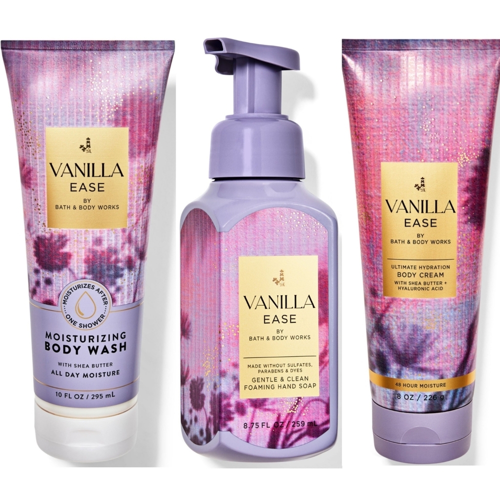 Bath Body Works Vanilla Ease Body Wash, Body Cream & Hand Soap 3pc Set NEW Rare